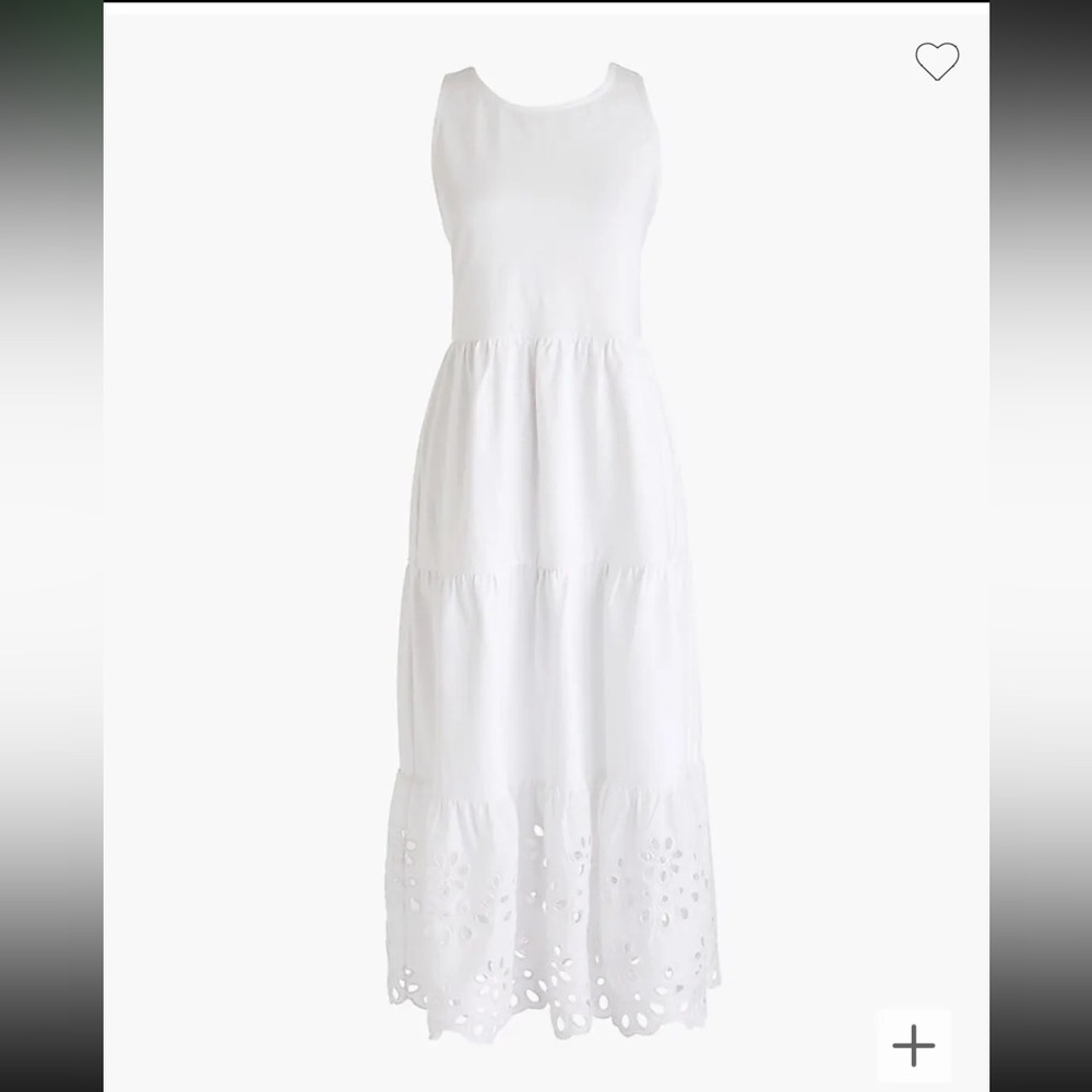 J. Crew white maxi dress with cross cross back and eyelet skirt, size XS